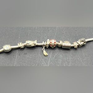 925 Sterling Silver Charm Bracelet 7.5” Includes 7 Charms Listed in Description